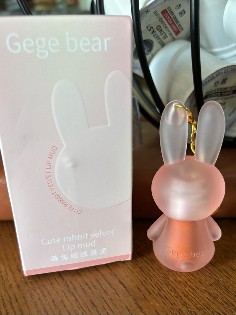 Cute Rabbit Keychain Accessory - Pink Frosted Rabbit with Gold Ring - Picture 8 of 11